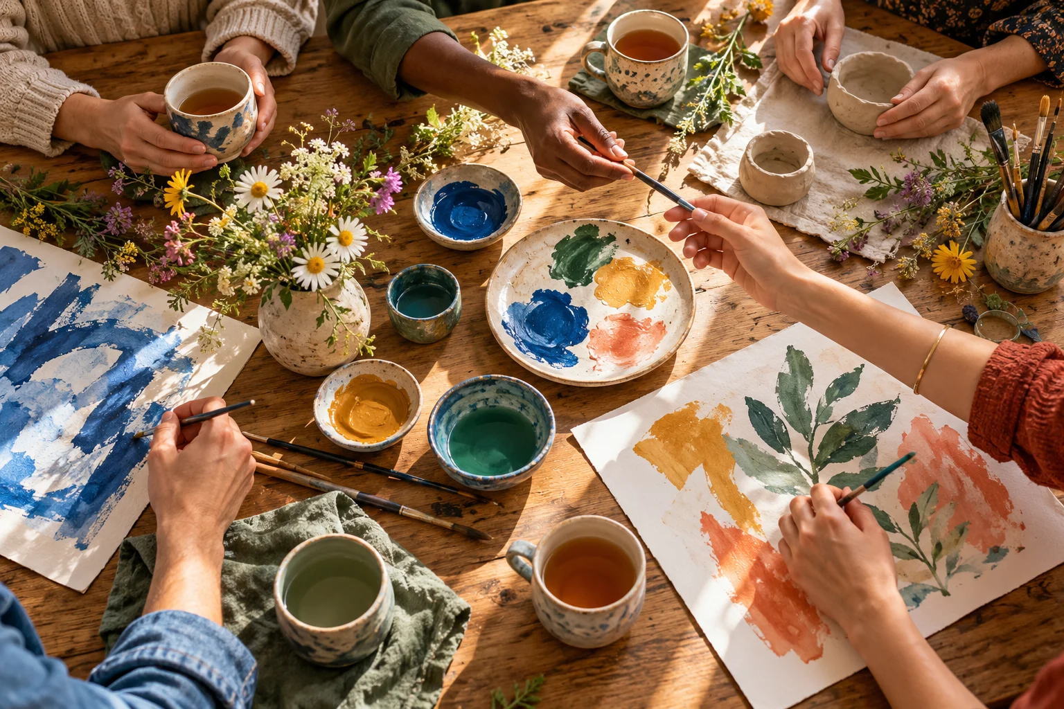 Illustrative scene of adults making art together